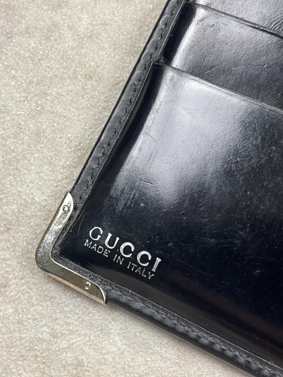 2000s Gucci Black Leather Metal Corner Caps Wallet uynyhXZd 6
