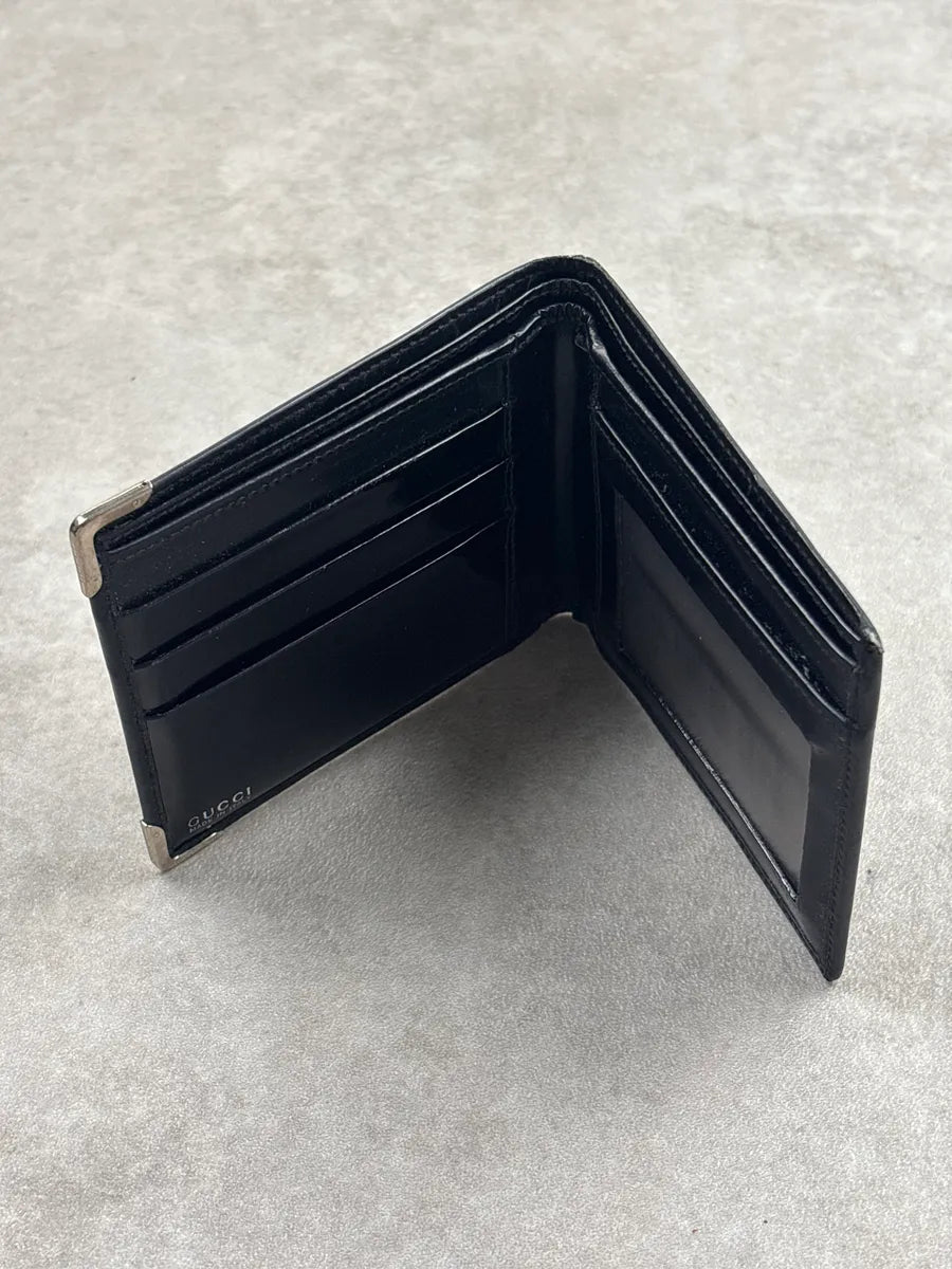 2000s Gucci Black Leather Metal Corner Caps Wallet uynyhXZd 7