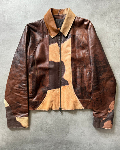 2000s Imperial Brown Fur Leather Cow Jacket  (L) - 1