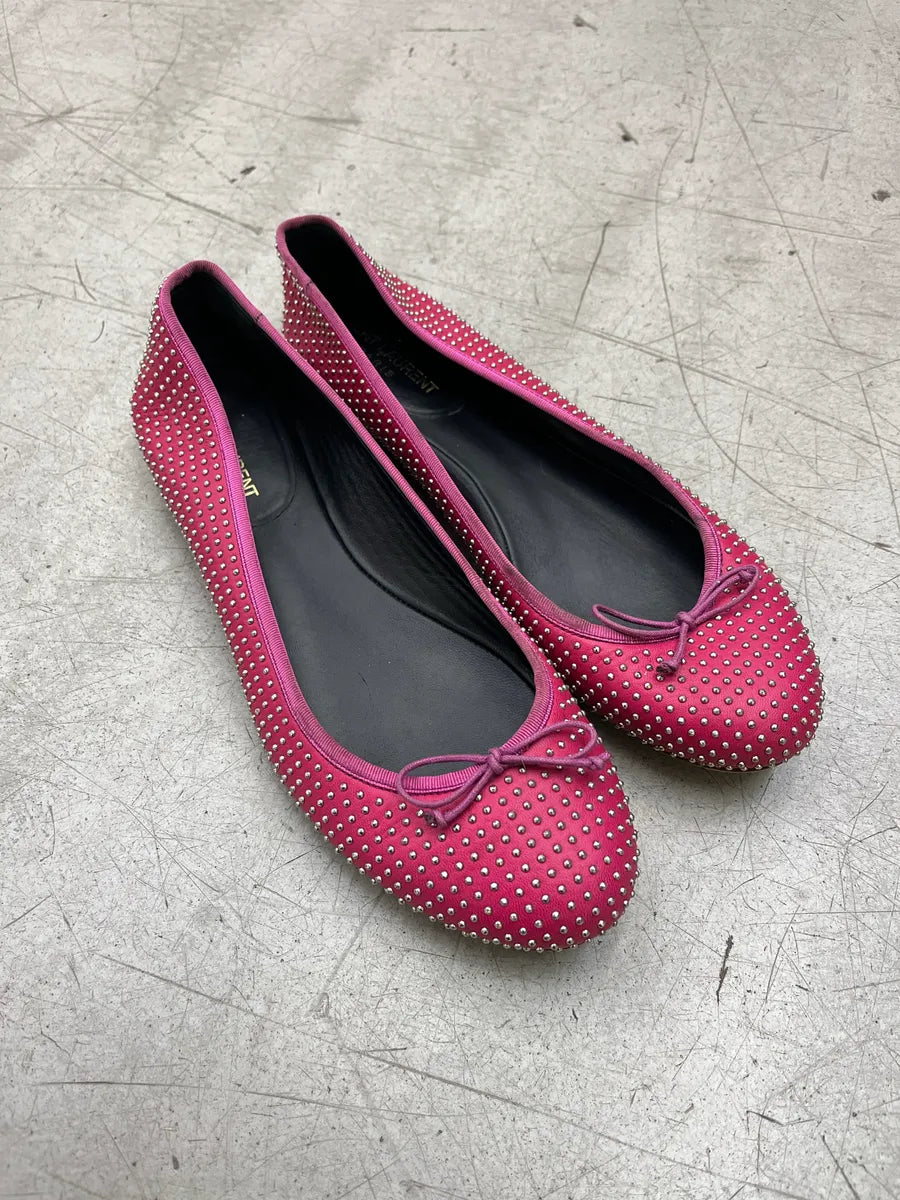 2010s Saint Laurent Studded Pink Classic Dance Flats vAtvAOBJ 1