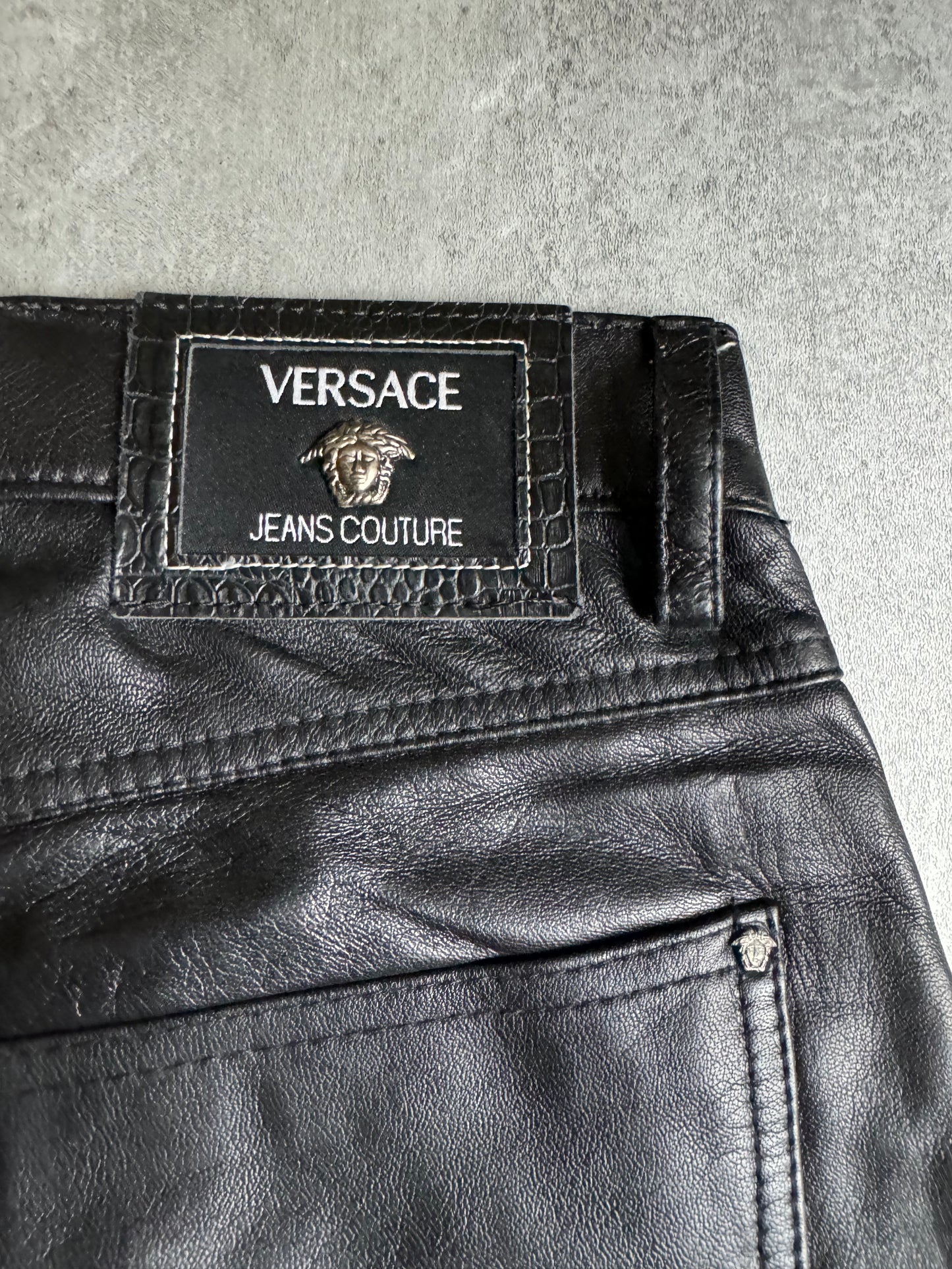 2000s Versace Black Leather Pants (S) - 9