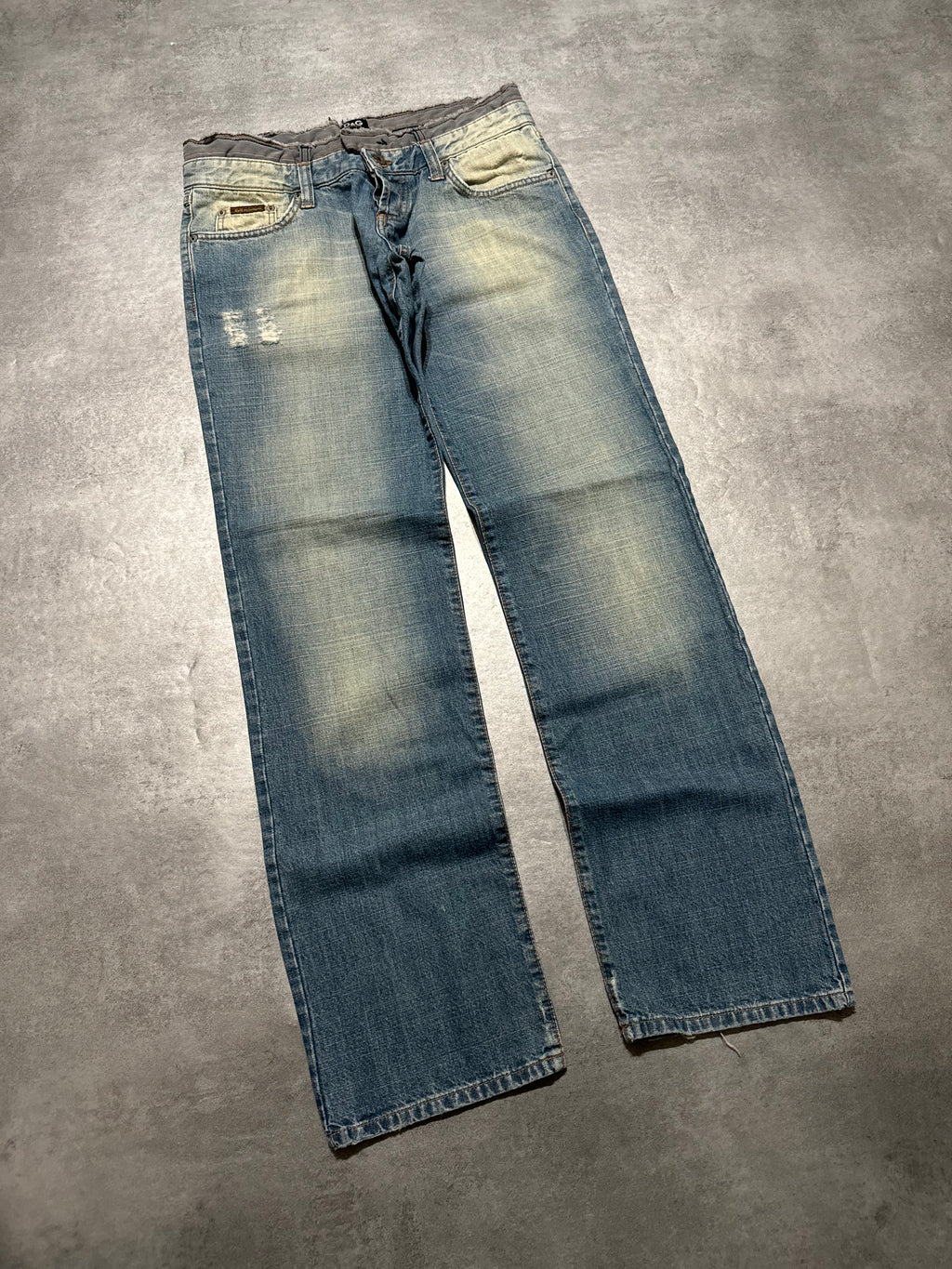 SS2005 Dolce & Gabbana Faded Double-Waisted Denim Jeans (M) - 9