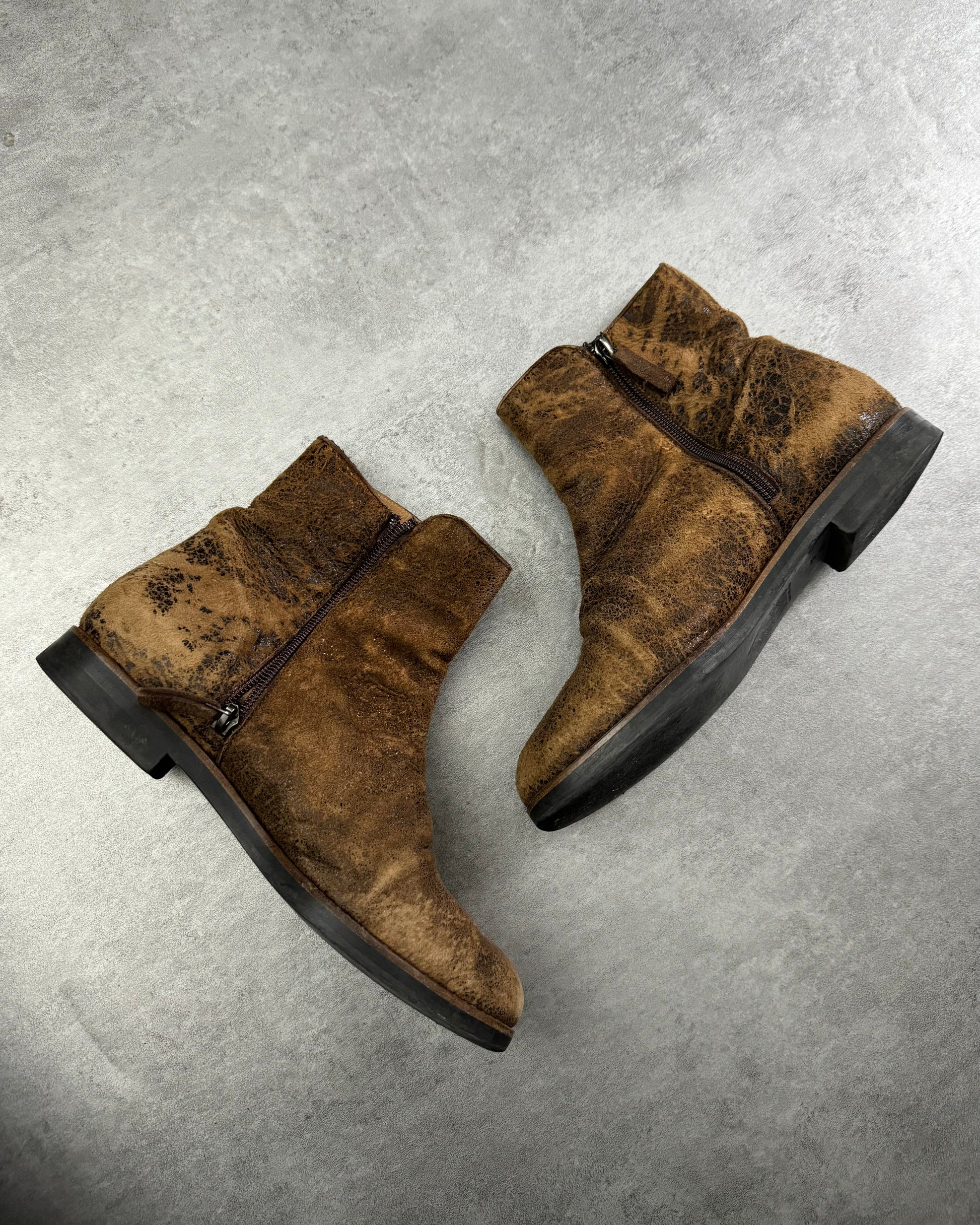 Maison Margiela Brown Cracked Eroded Brown Leather Boots (37) - 5