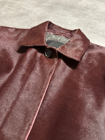 FW2002 Prada Bordeaux Pony Hair Bordeaux Leather Trench Coat (XS/S) - 8