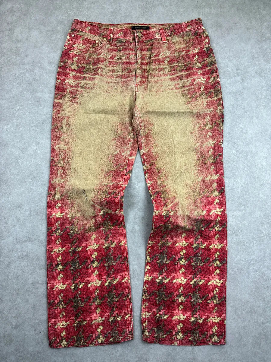 AW2002 Roberto Cavalli Red Abstract Tartan Gradient Pants vGVKQmER 0