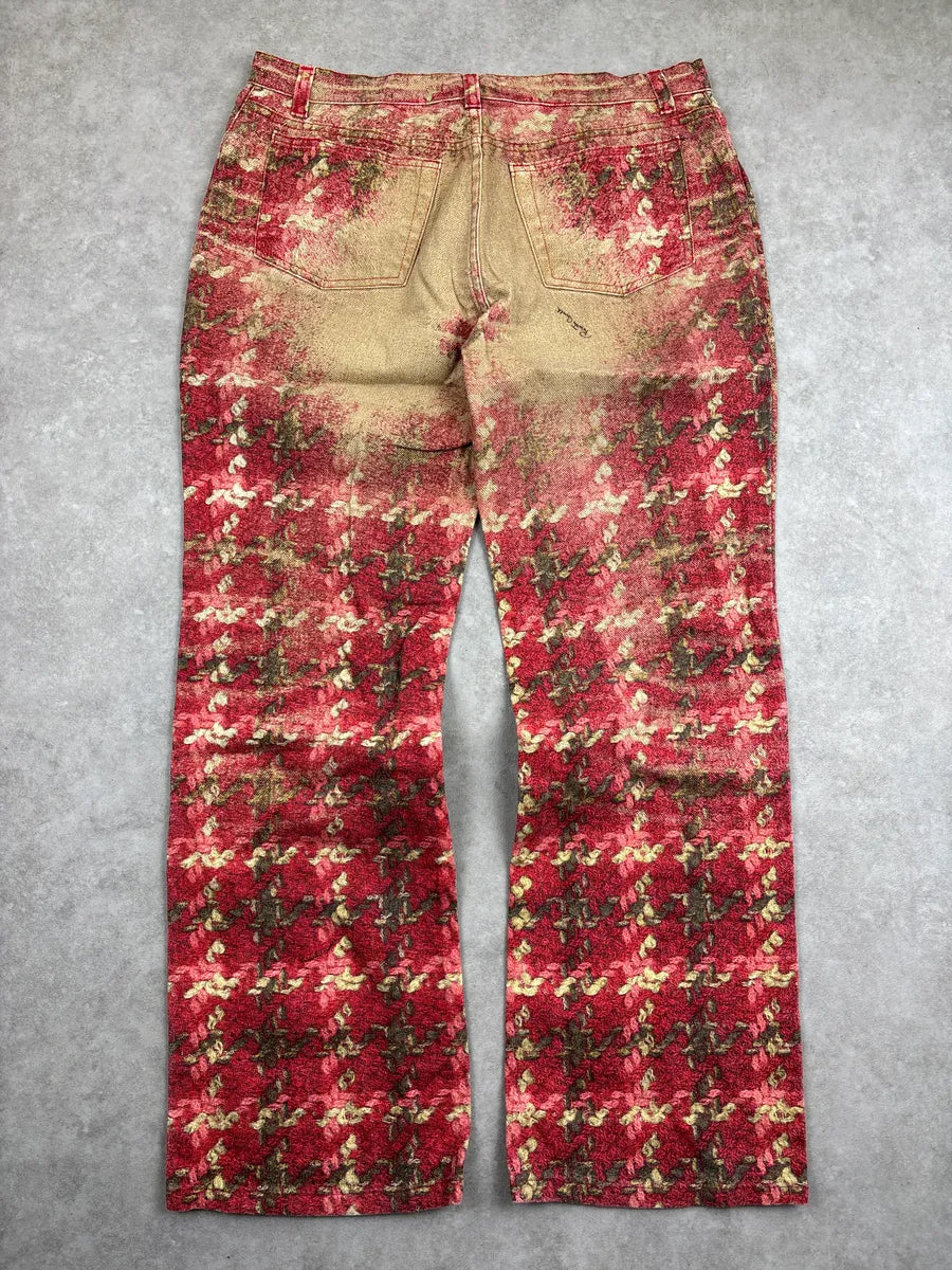 AW2002 Roberto Cavalli Red Abstract Tartan Gradient Pants vGVKQmER 4
