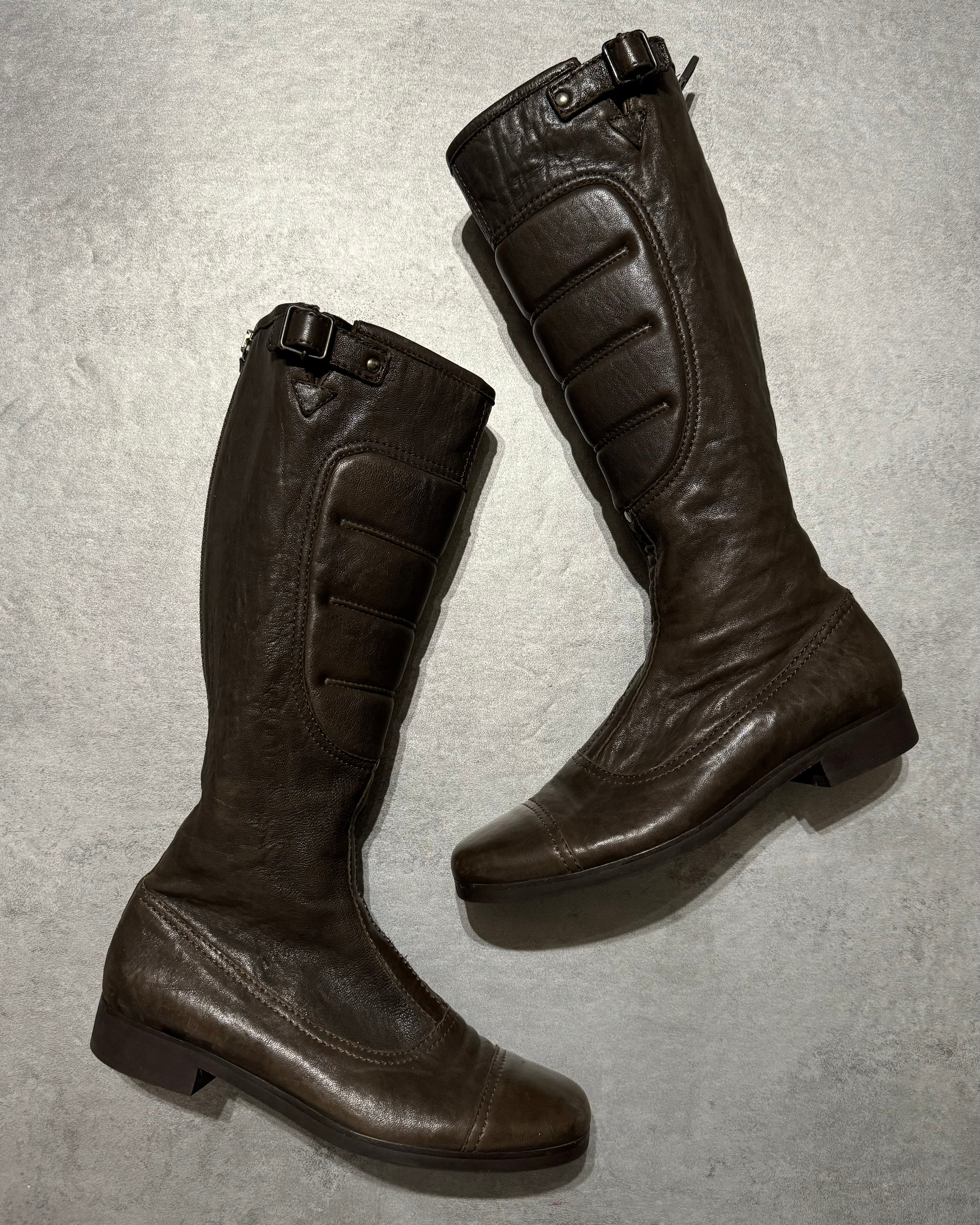 MiuMiu Brown Padded Biker Ankle Leather Boots (37,5) - 1