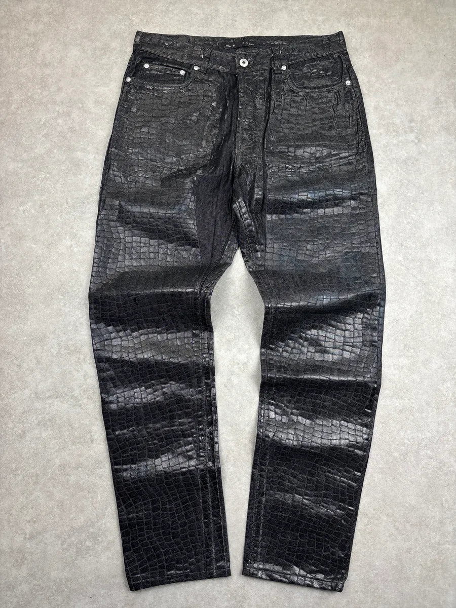 2000s Versace Black Denim Croc-Embossed Coated Jeans vLEhGAfY 0