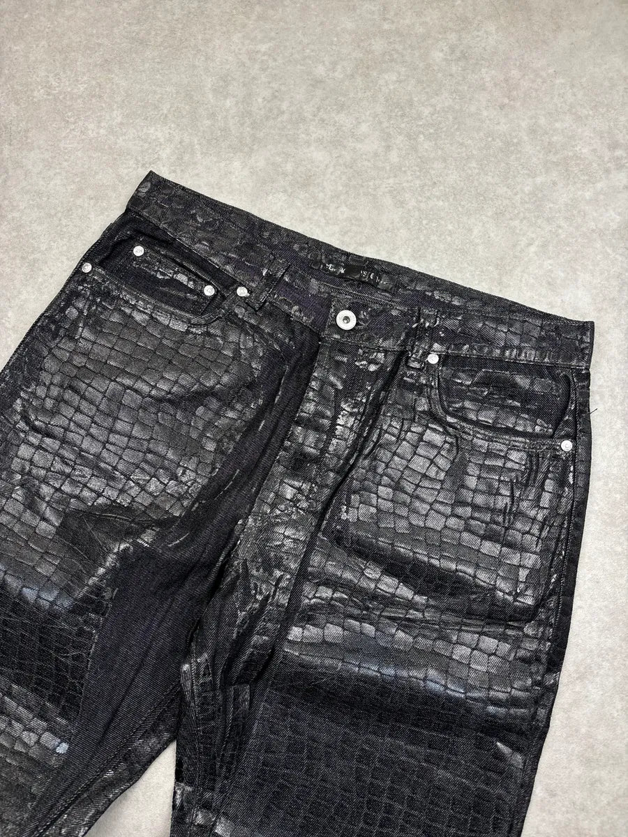 2000s Versace Black Denim Croc-Embossed Coated Jeans vLEhGAfY 6