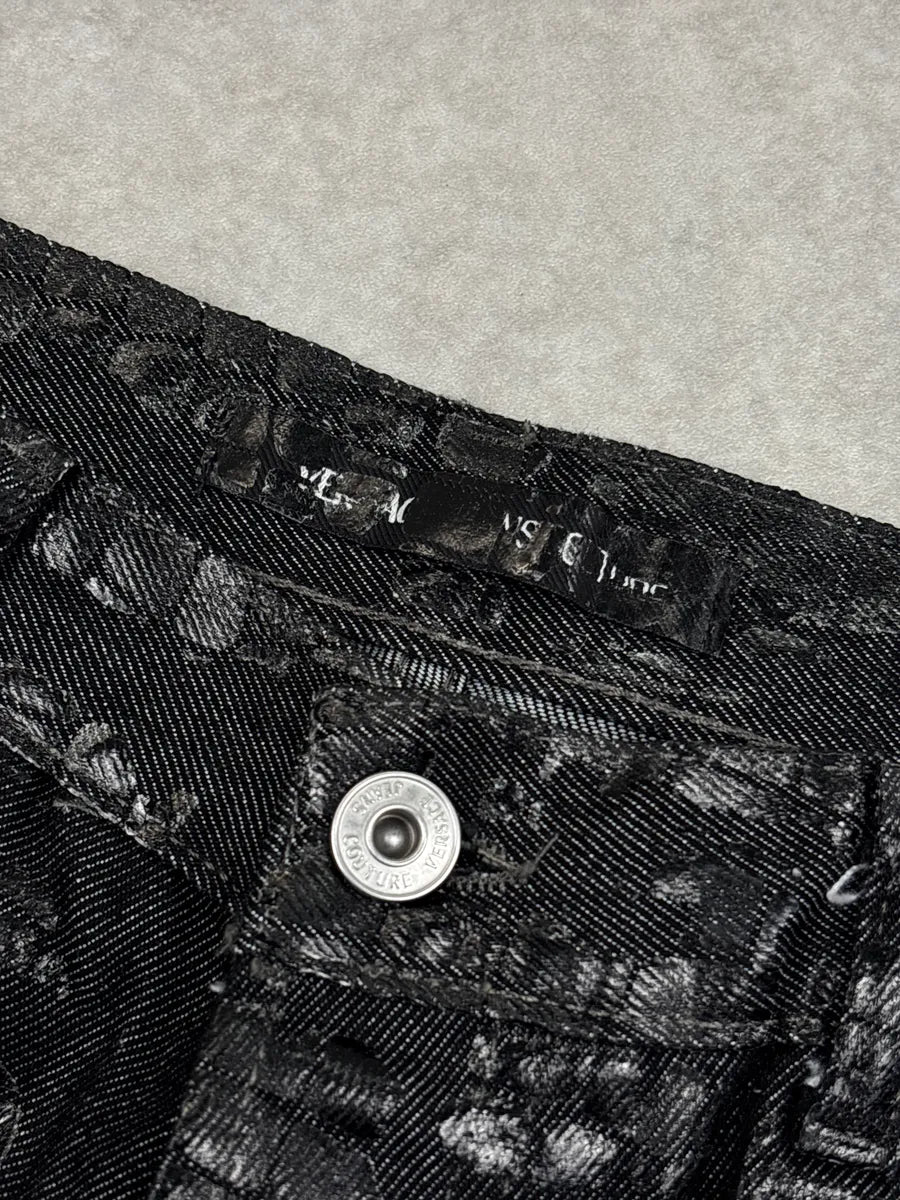 2000s Versace Black Denim Croc-Embossed Coated Jeans vLEhGAfY 8