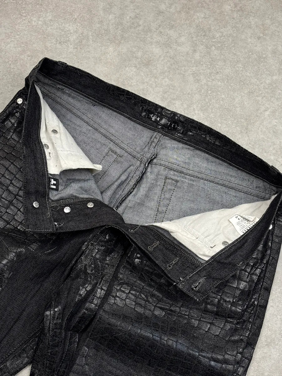 2000s Versace Black Denim Croc-Embossed Coated Jeans vLEhGAfY 9