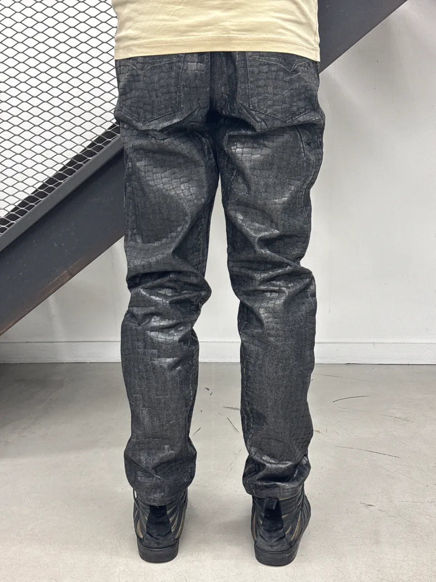 2000s Versace Black Denim Croc-Embossed Coated Jeans vLEhGAfY 3