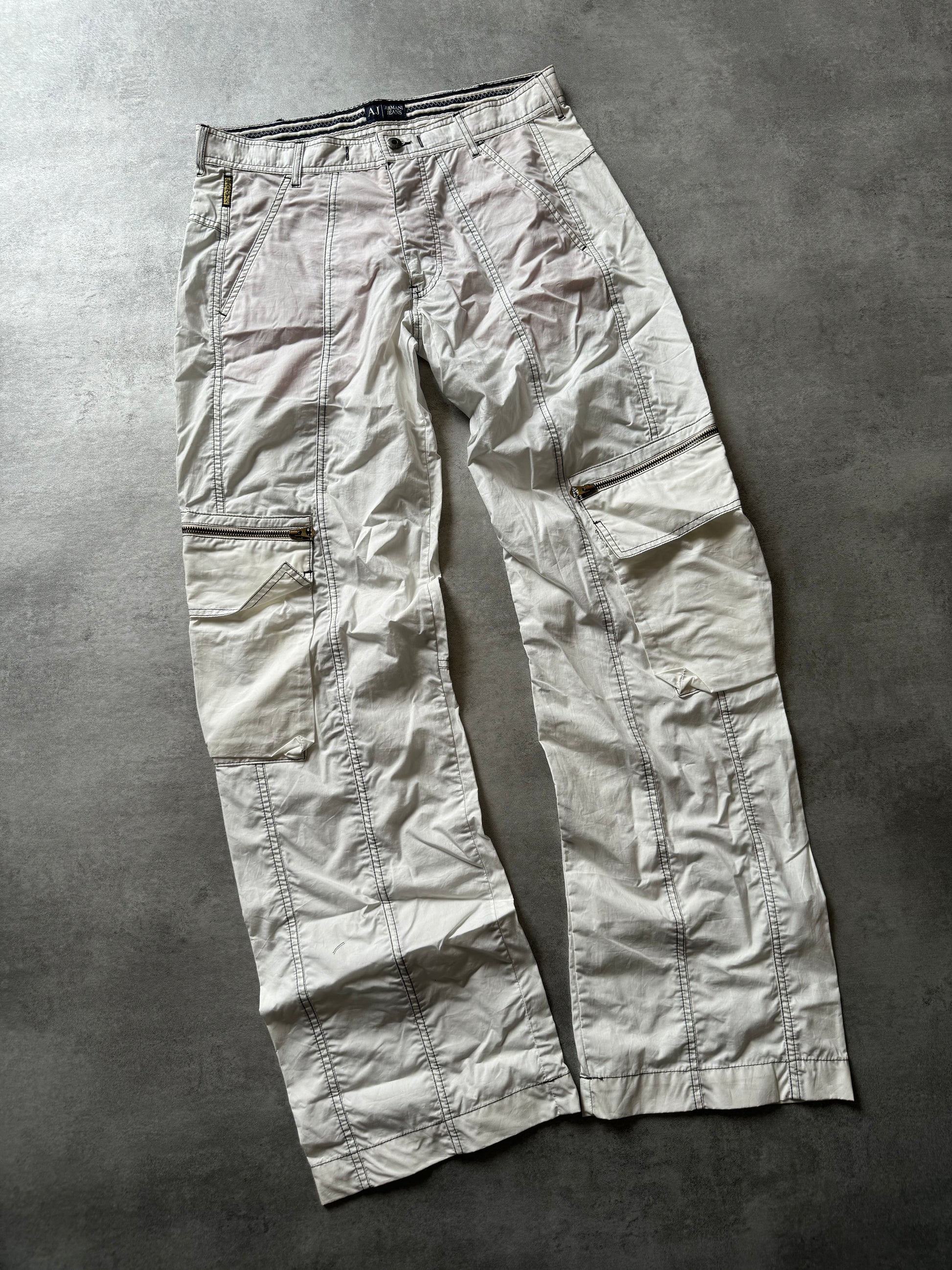 2000s Armani White Cargo Pants (L) - 5