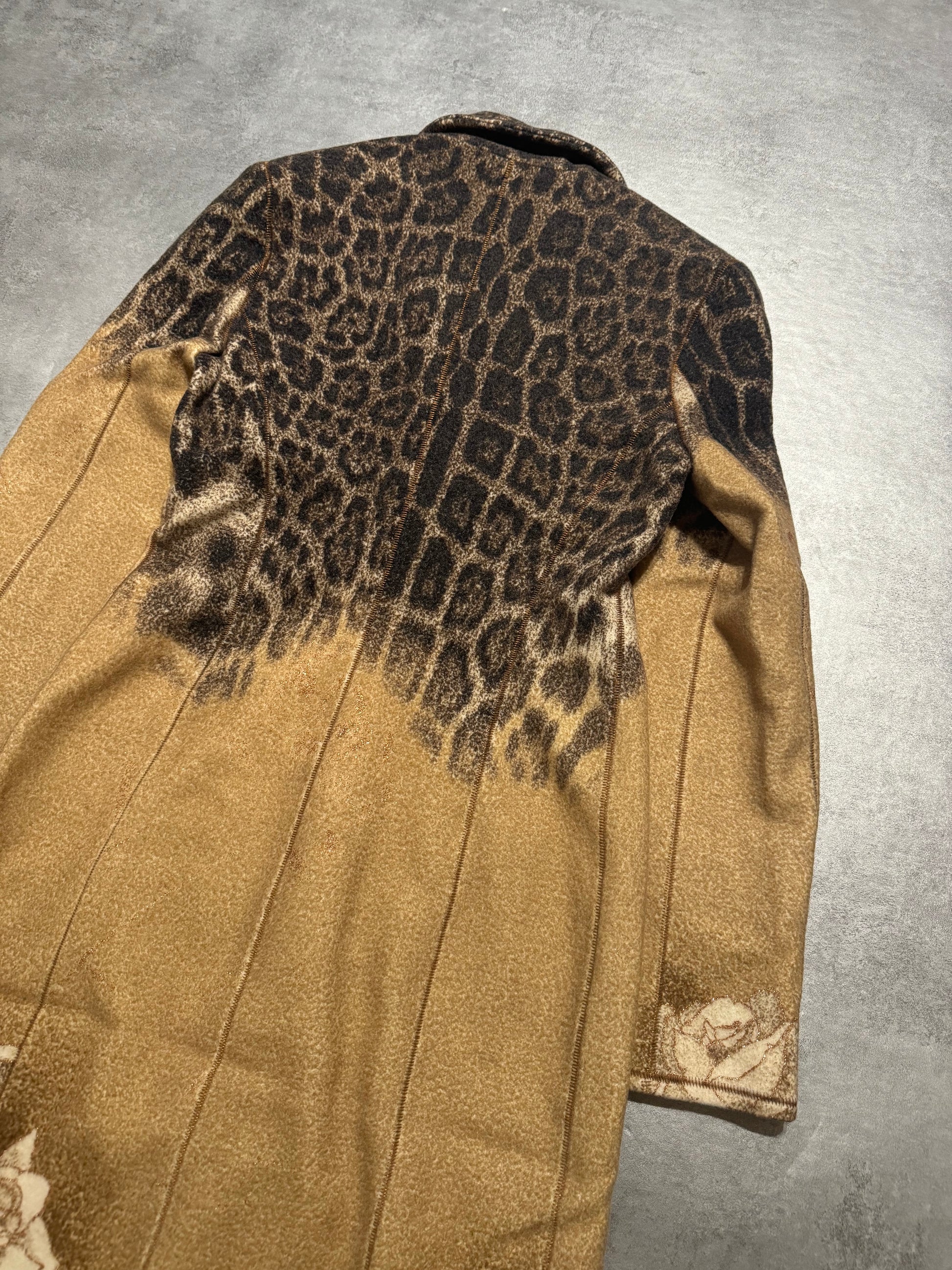 AW2002 Roberto Cavalli Leopard Print Beige Wool Trench Coat  (XS/S) - 3