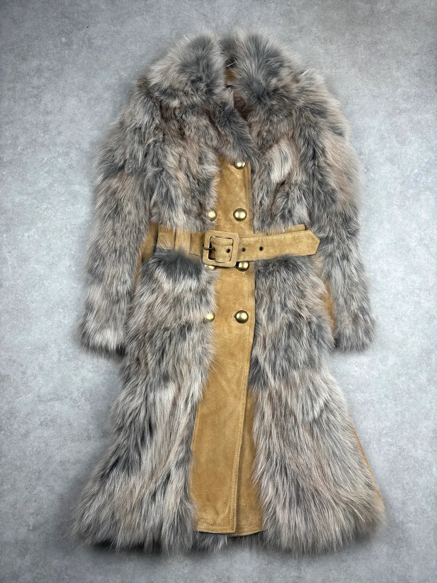 AW2001 Dolce & Gabbana Tan Suede Fox Fur Belted Long Coat vMKjupJm 0