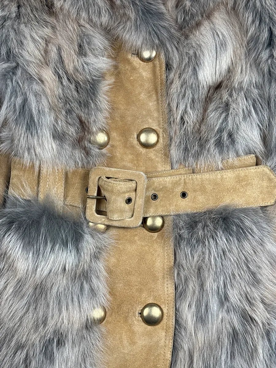 AW2001 Dolce & Gabbana Tan Suede Fox Fur Belted Long Coat vMKjupJm 6