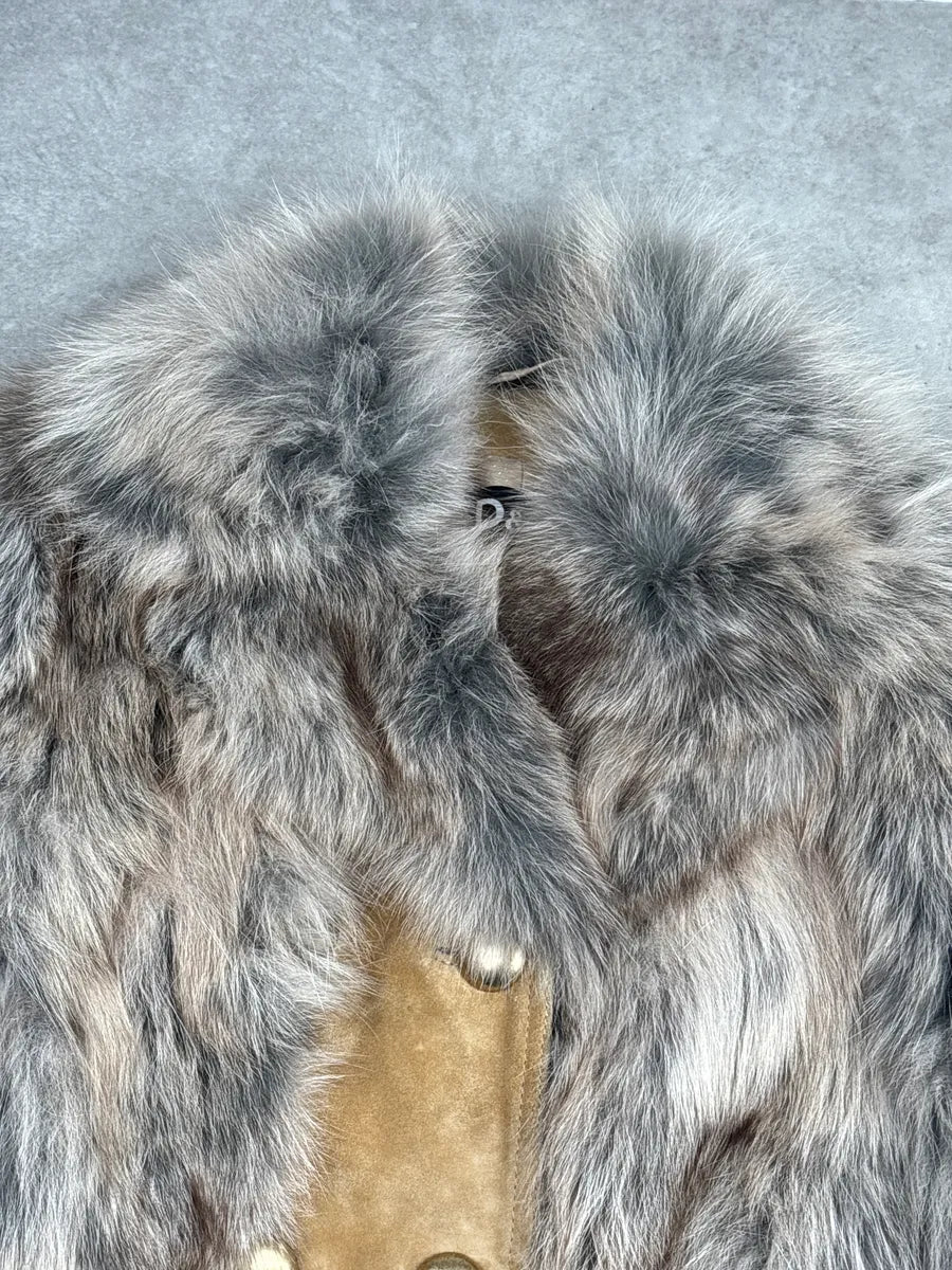 AW2001 Dolce & Gabbana Tan Suede Fox Fur Belted Long Coat vMKjupJm 7