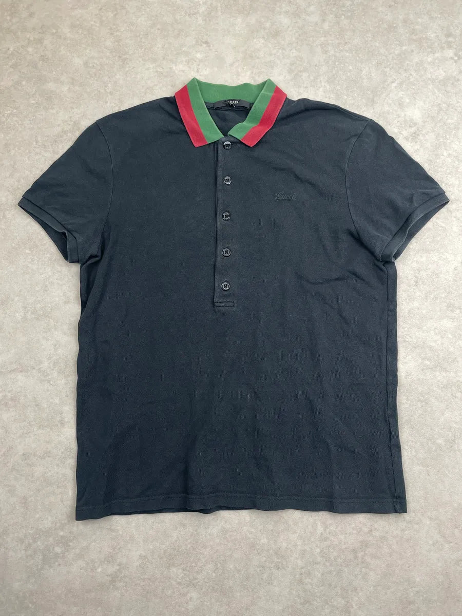 SS2010 Gucci Dark Navy Web Stripe Collar Logo Polo vMhXNDxm 0