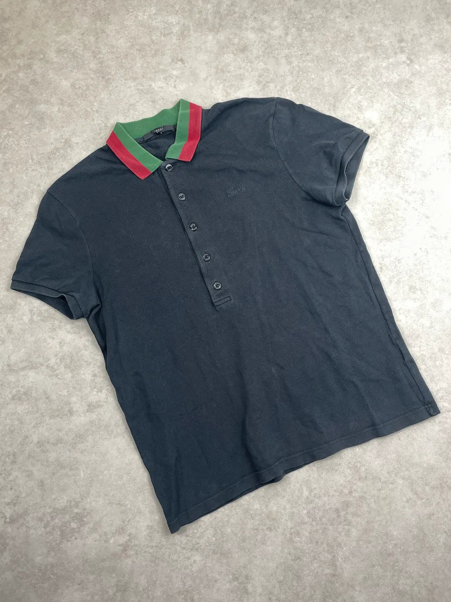 SS2010 Gucci Dark Navy Web Stripe Collar Logo Polo vMhXNDxm 4