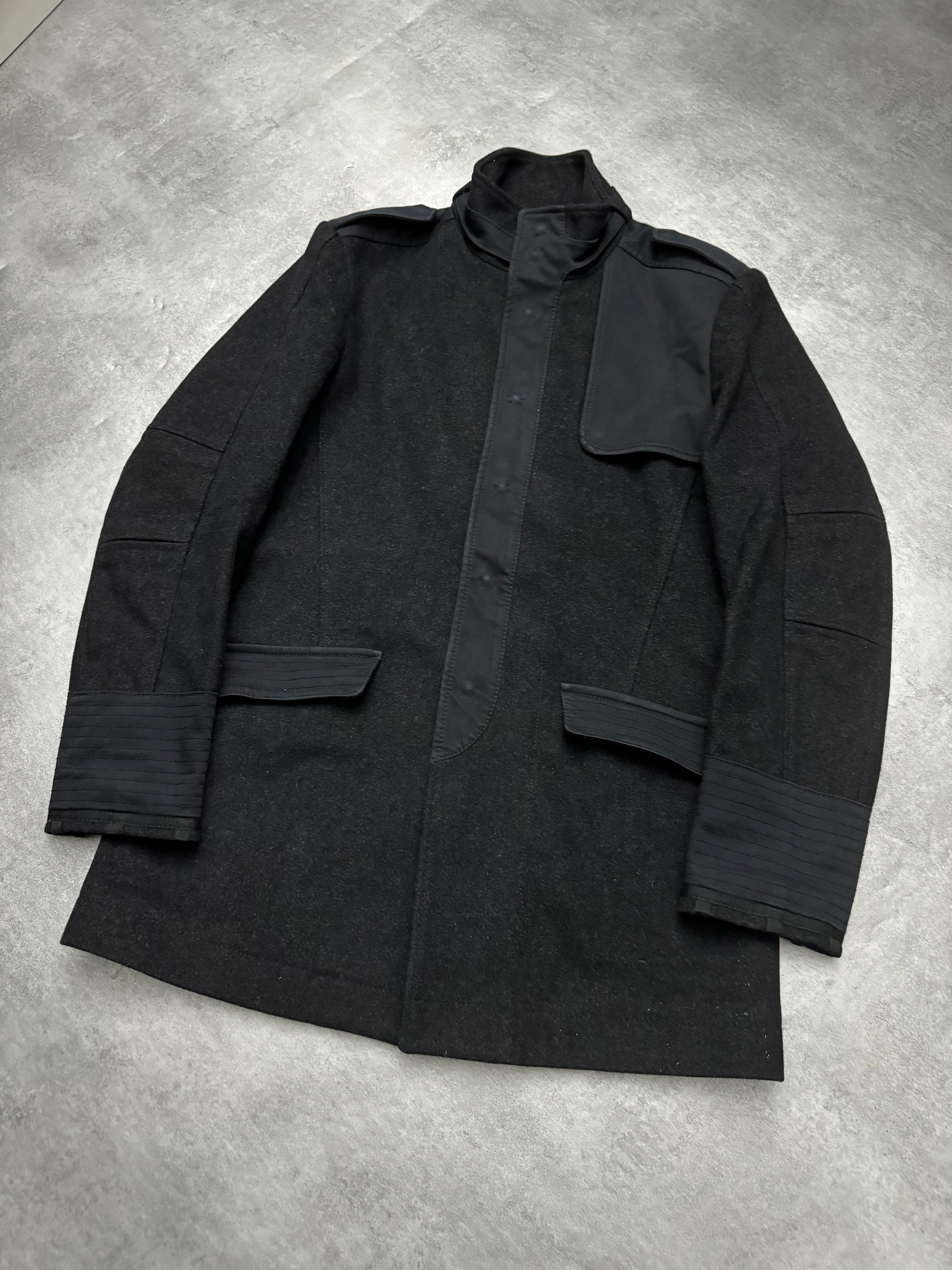 2000s Moschino Imperial Black Utilitarian Wool Trench Coat (M) - 10