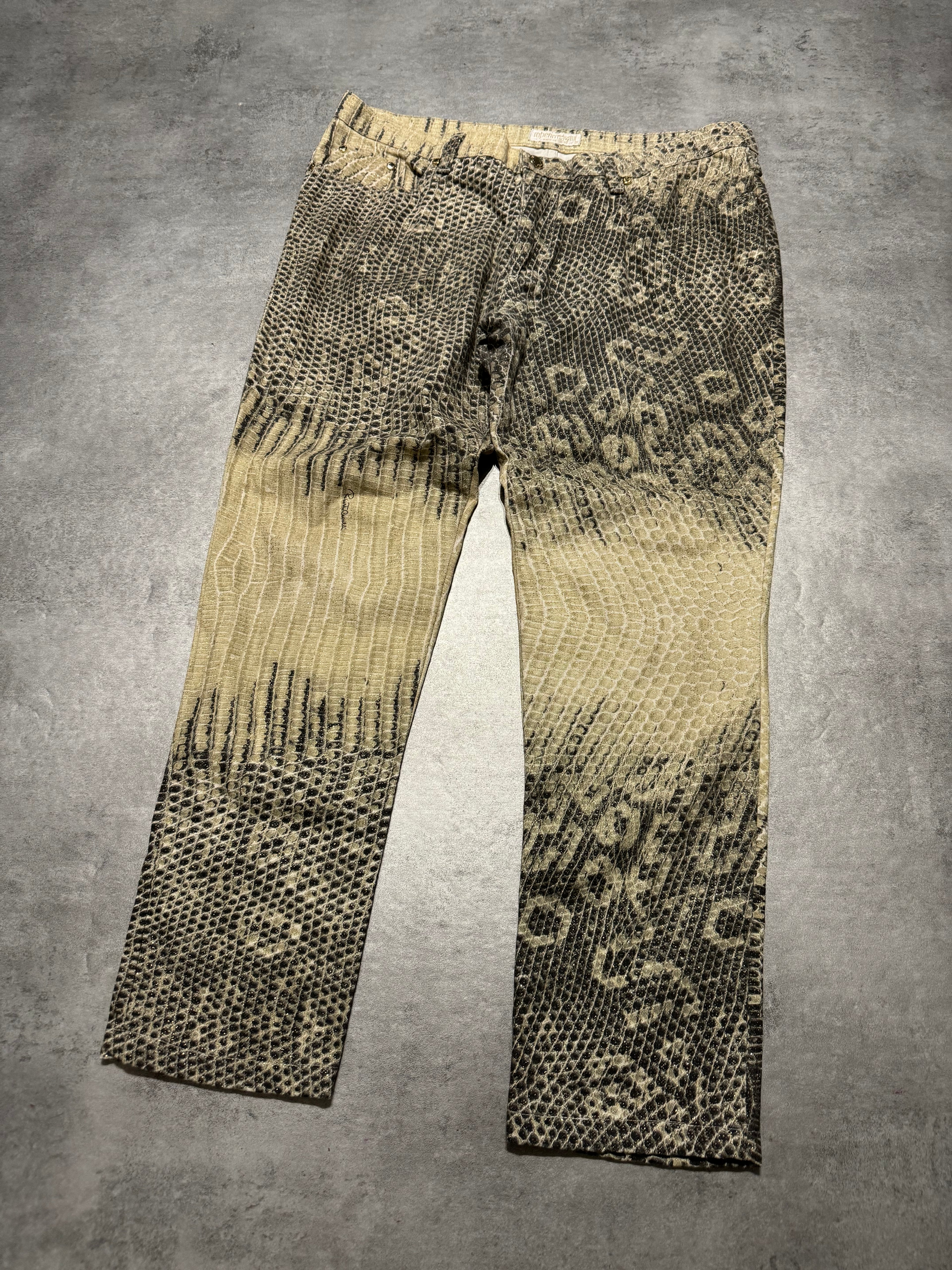2000s Roberto Cavalli Snakeskin Effect Beige Pattern Pants (L) - 7