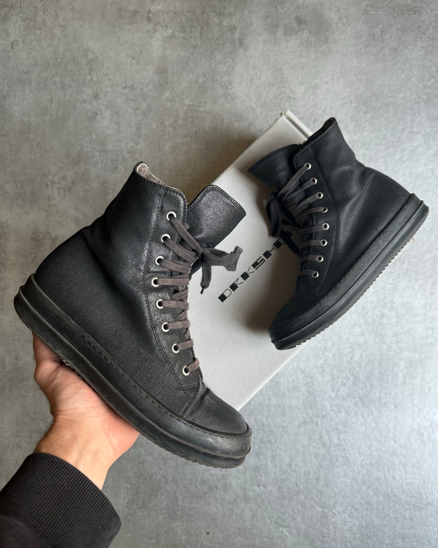 Rick Owens Ramones Black Waxed High Shoes (39) - 1