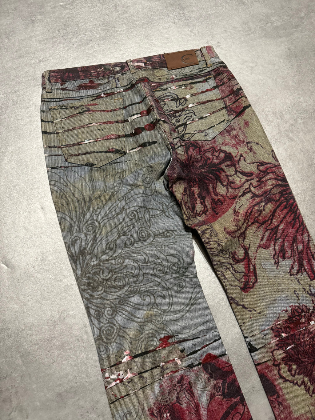 2000s Cavalli Scar Nature Flowers Grey Pants (S) - 4
