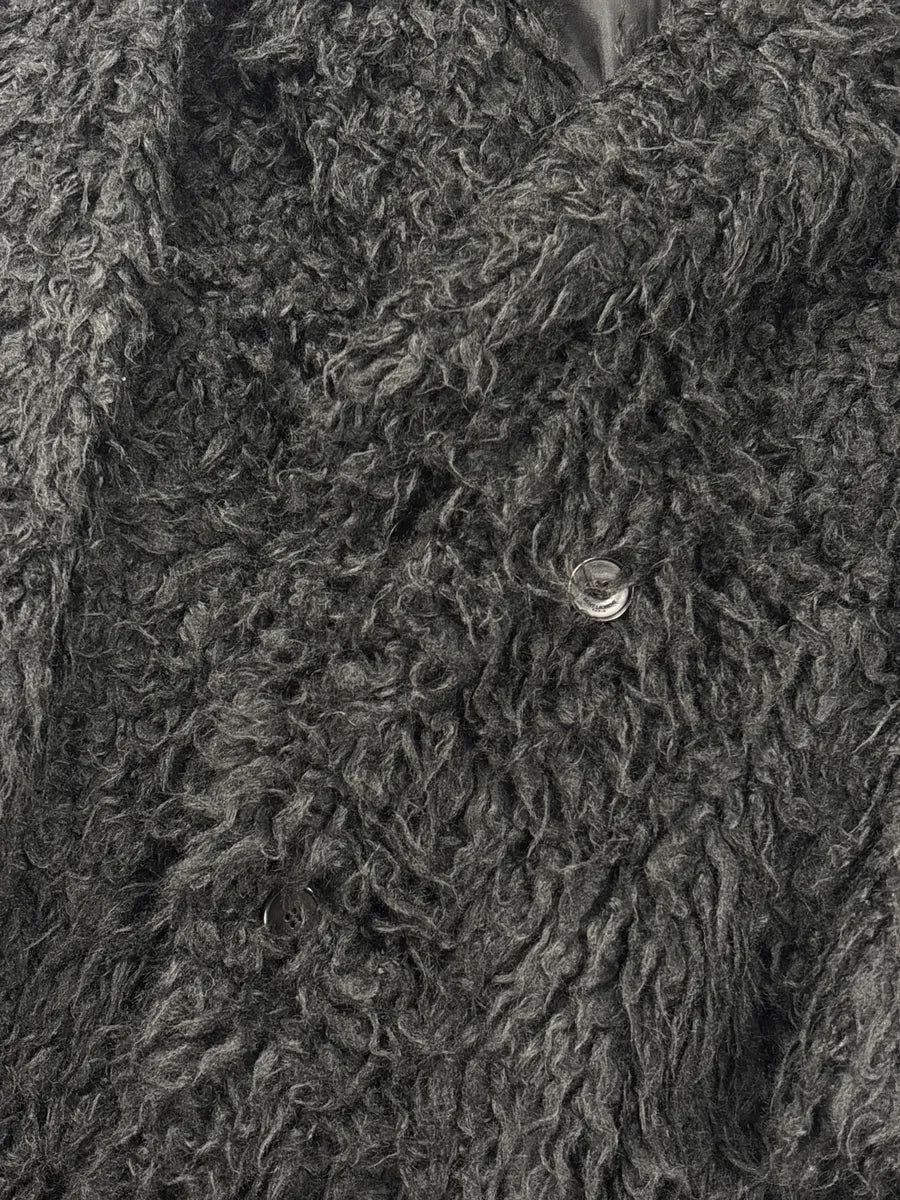 AW2018 Saint Laurent Black Mohair Wool Shaggy Single-Breasted Coat vWSHBzgk 6