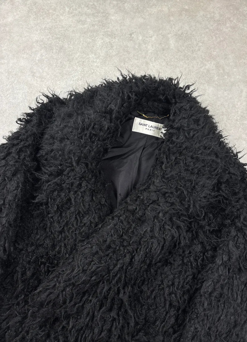 AW2018 Saint Laurent Black Mohair Wool Shaggy Single-Breasted Coat vWSHBzgk 9