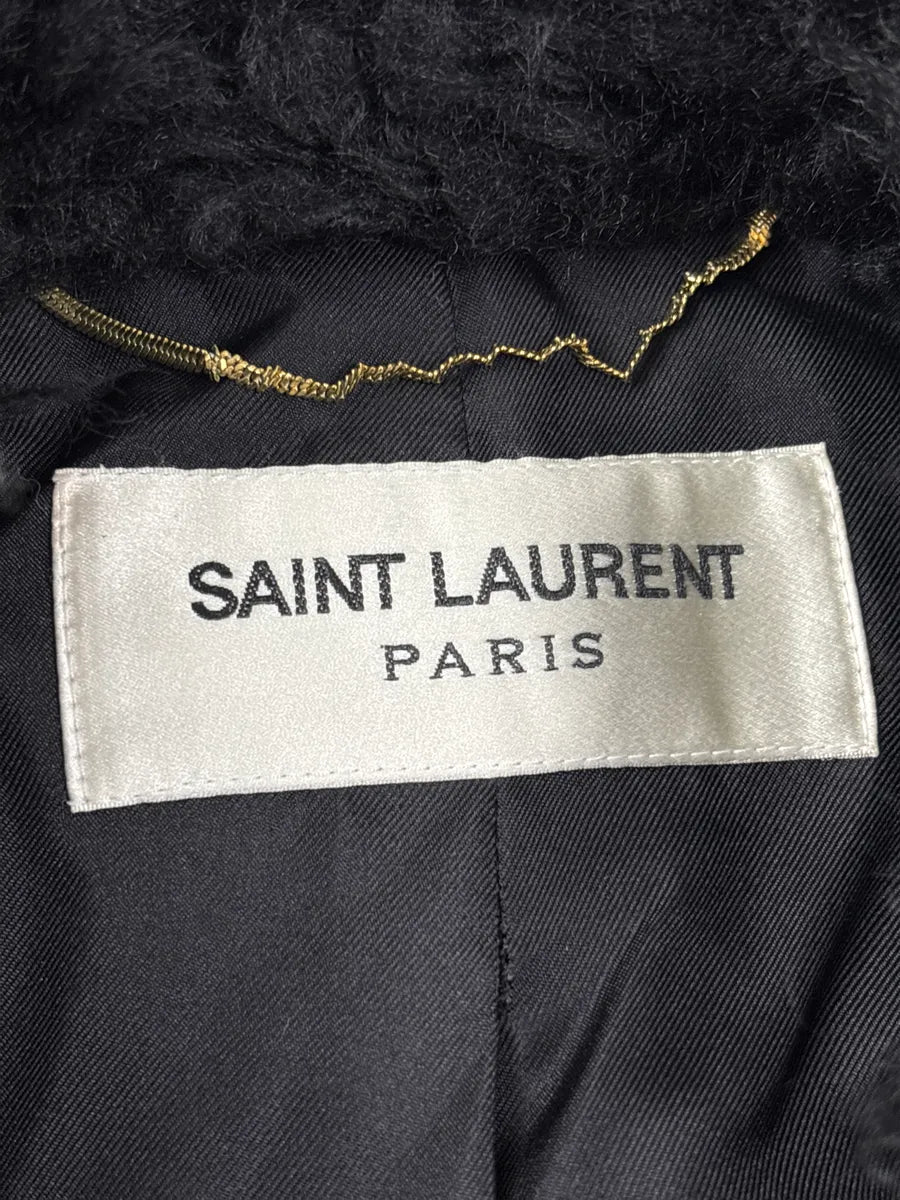 AW2018 Saint Laurent Black Mohair Wool Shaggy Single-Breasted Coat vWSHBzgk 10