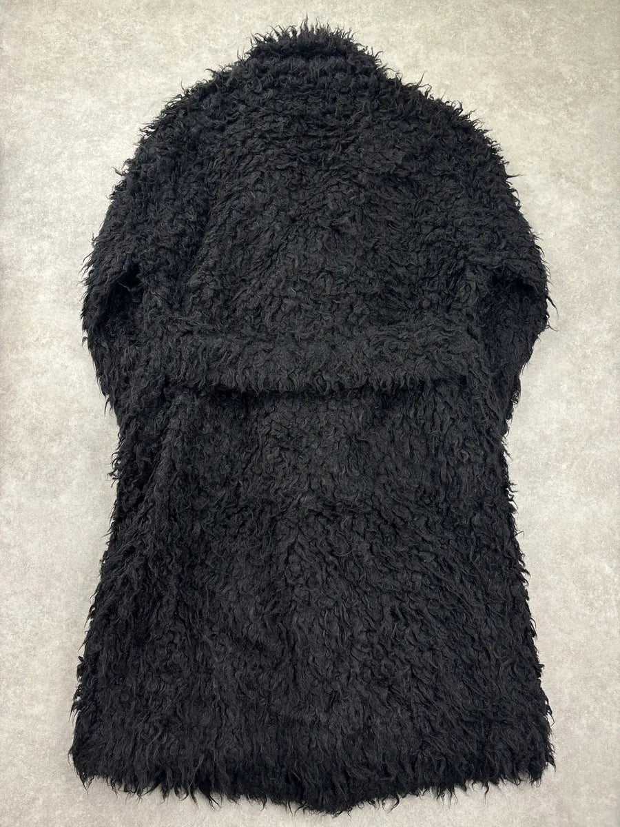 AW2018 Saint Laurent Black Mohair Wool Shaggy Single-Breasted Coat vWSHBzgk 5