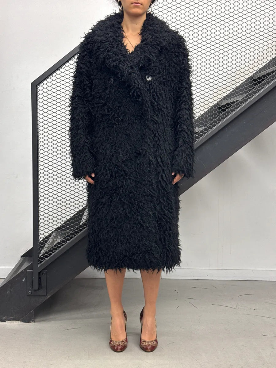 AW2018 Saint Laurent Black Mohair Wool Shaggy Single-Breasted Coat vWSHBzgk 0