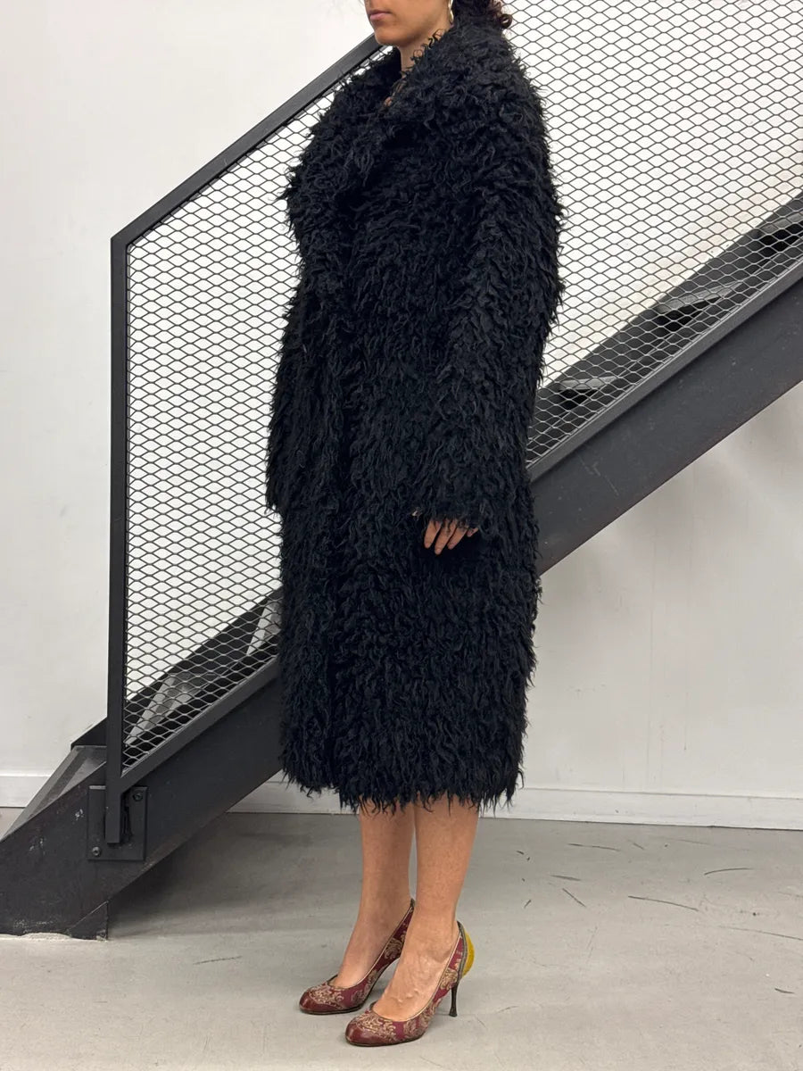 AW2018 Saint Laurent Black Mohair Wool Shaggy Single-Breasted Coat vWSHBzgk 1