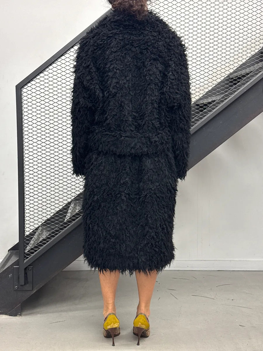 AW2018 Saint Laurent Black Mohair Wool Shaggy Single-Breasted Coat vWSHBzgk 2