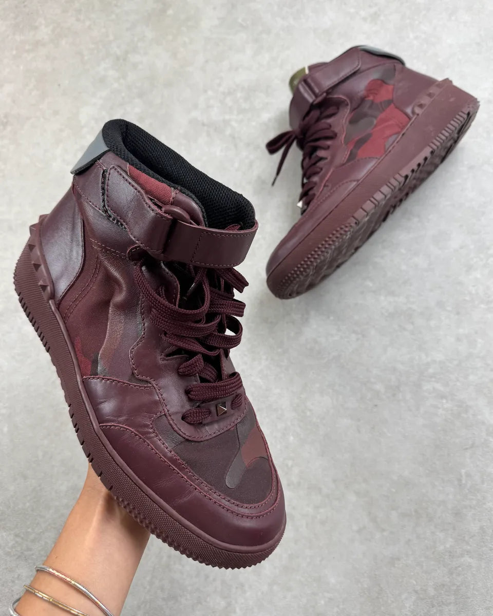 Valentino Bordeaux Leather High Camo Sneakers VNTasAk 0