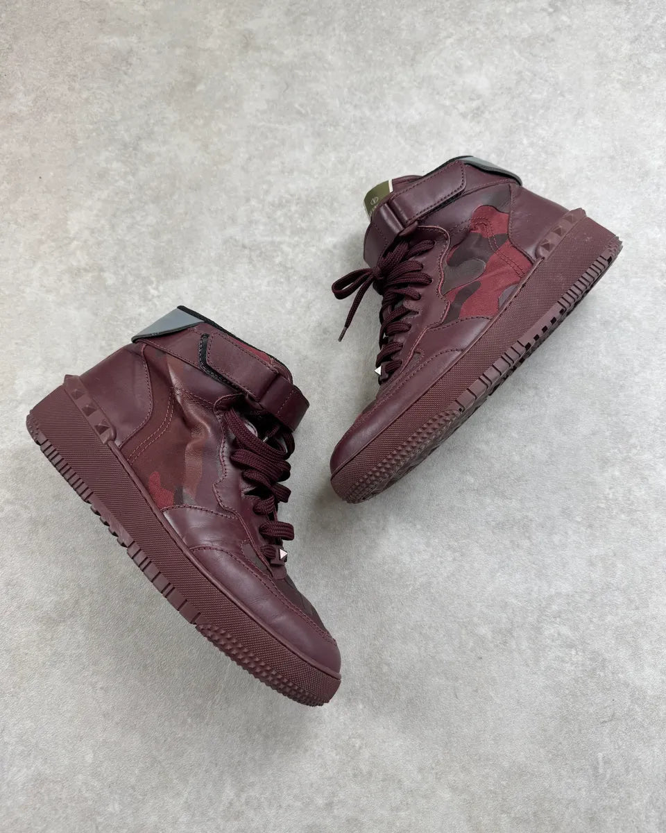 Valentino Bordeaux Leather High Camo Sneakers VNTasAk 1