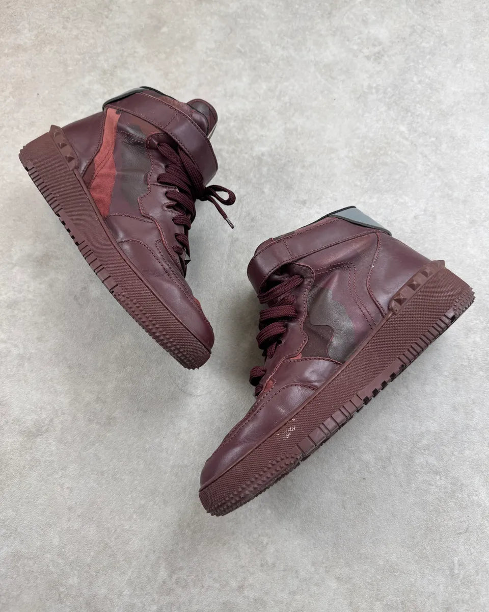 Valentino Bordeaux Leather High Camo Sneakers VNTasAk 2