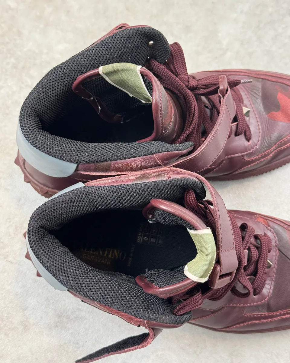Valentino Bordeaux Leather High Camo Sneakers VNTasAk 9