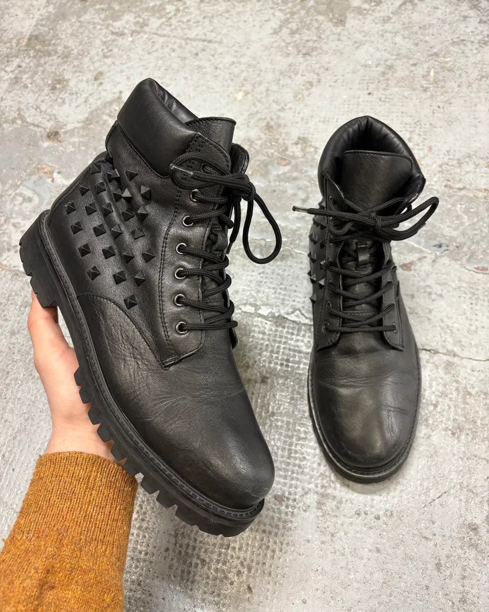 Valentino Garavini Black Studded Leather Boots xDAkBQi 0