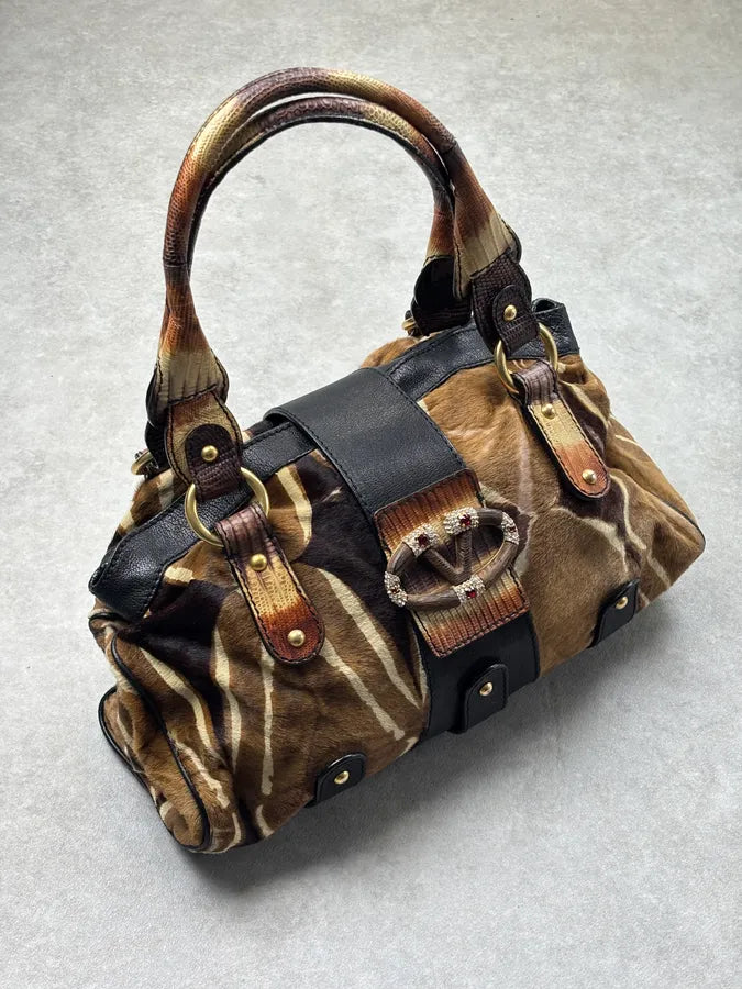 Valentino Gold Leather Pony Hair Zebra Shoulder Bag SMZIbYA 1