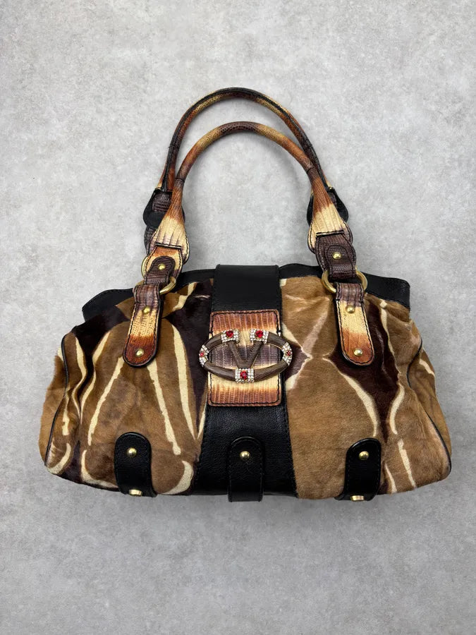 Valentino Gold Leather Pony Hair Zebra Shoulder Bag SMZIbYA 0