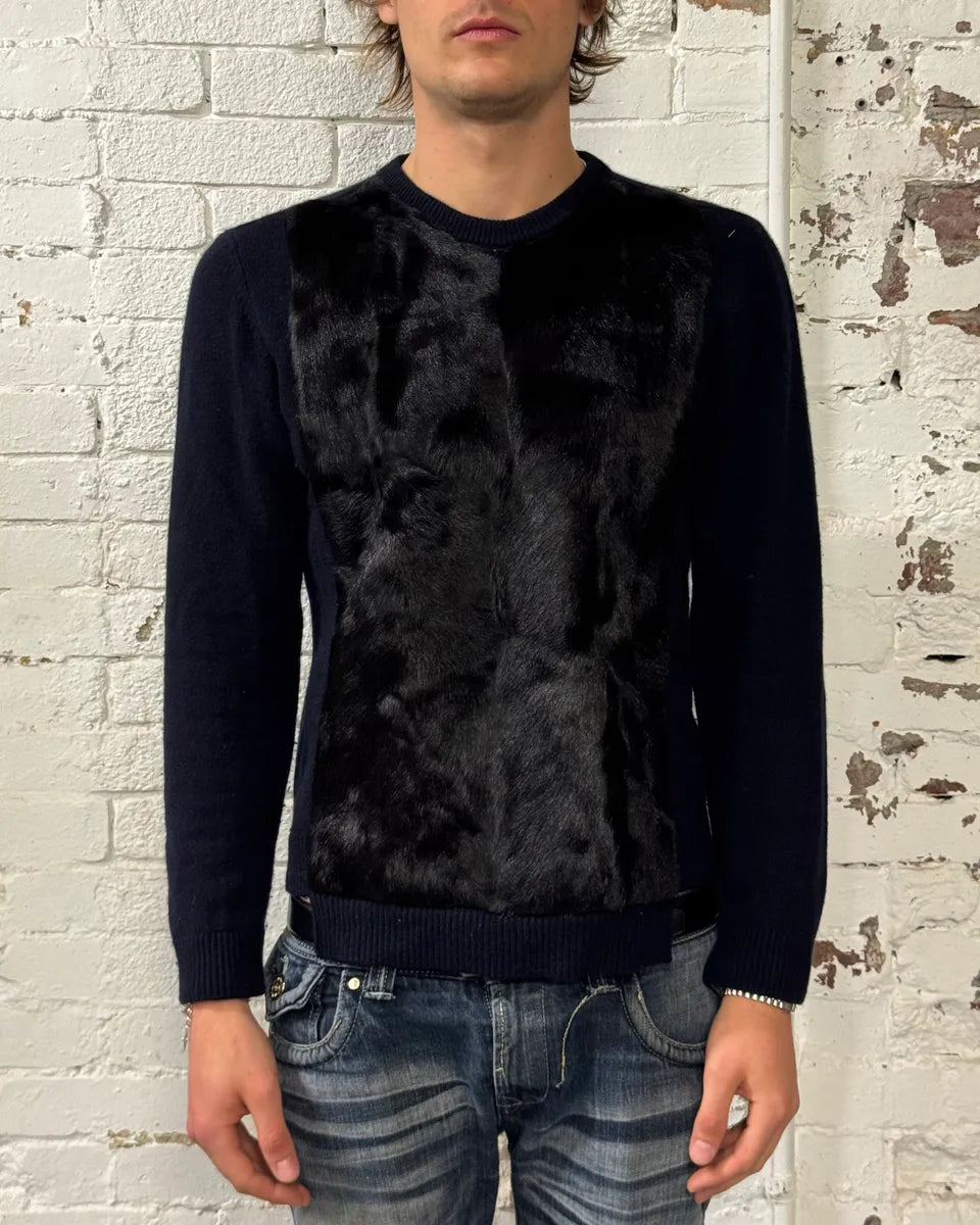 Valentino Navy Cashmere  & Black Fur Sweater wQumBSX 1