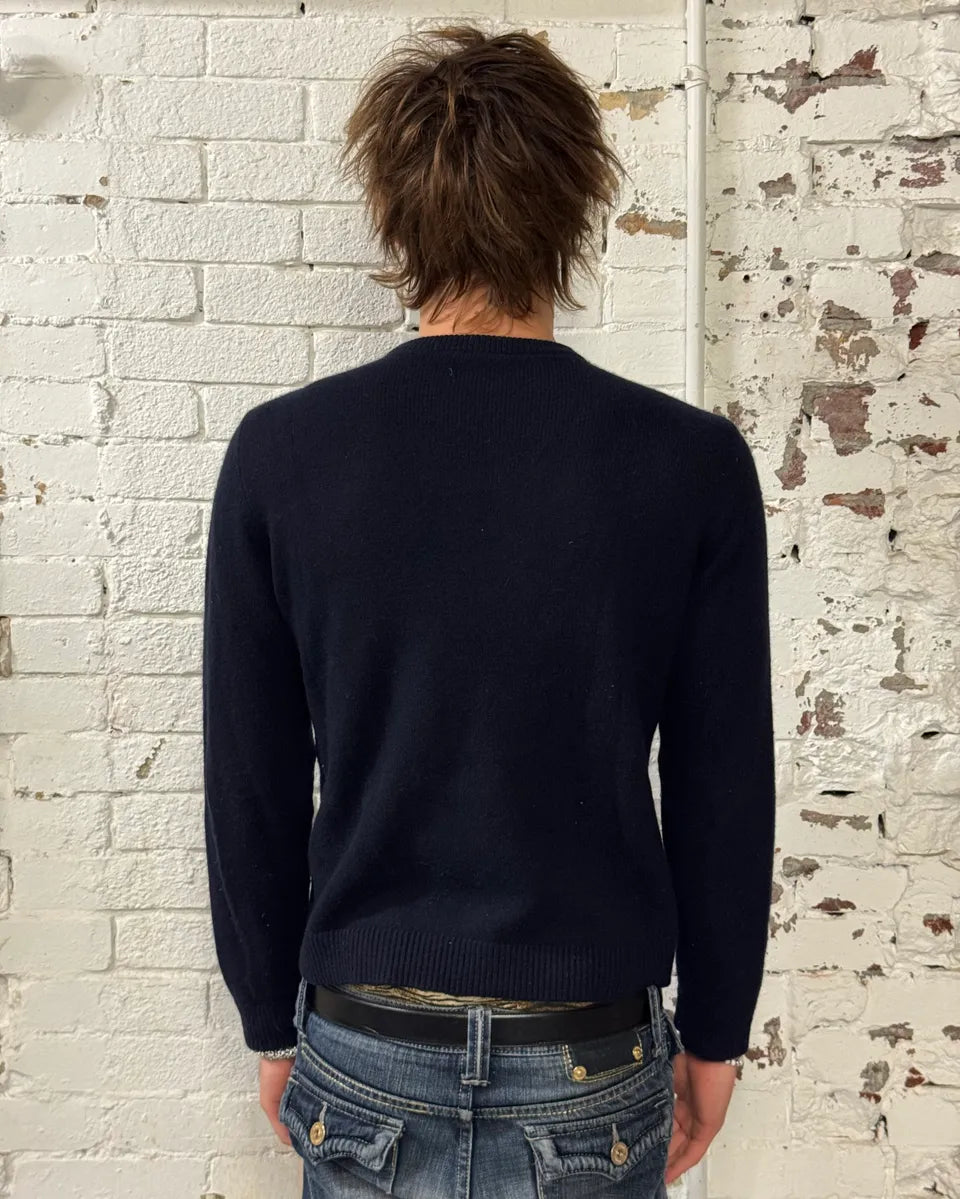 Valentino Navy Cashmere  & Black Fur Sweater wQumBSX 2