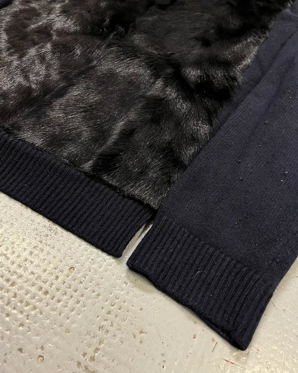 Valentino Navy Cashmere  & Black Fur Sweater wQumBSX 5