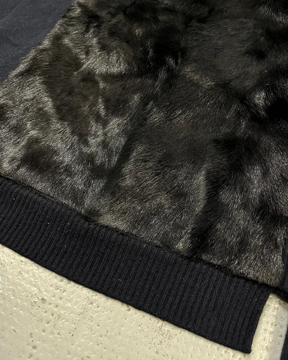 Valentino Navy Cashmere  & Black Fur Sweater wQumBSX 6