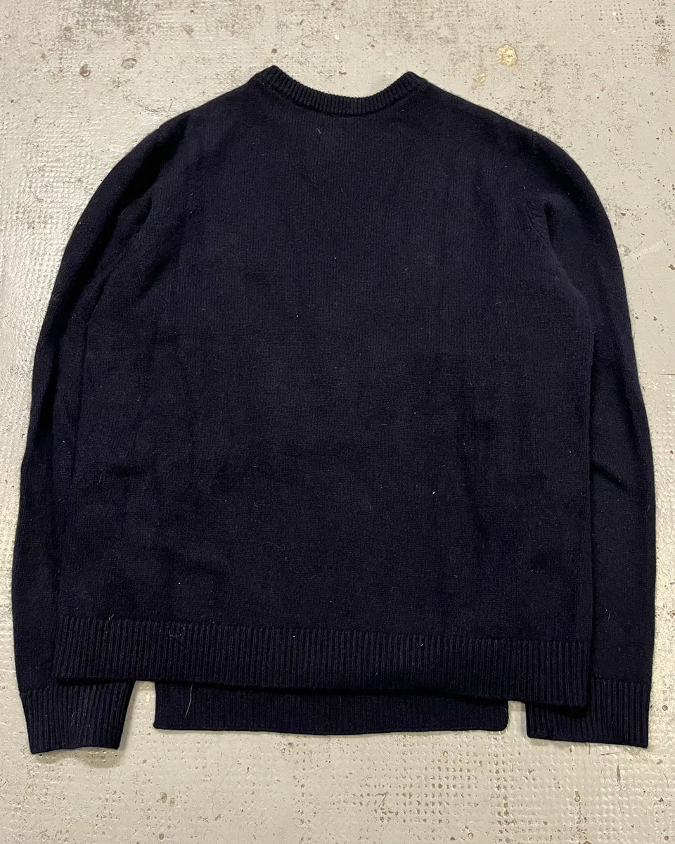 Valentino Navy Cashmere  & Black Fur Sweater wQumBSX 7