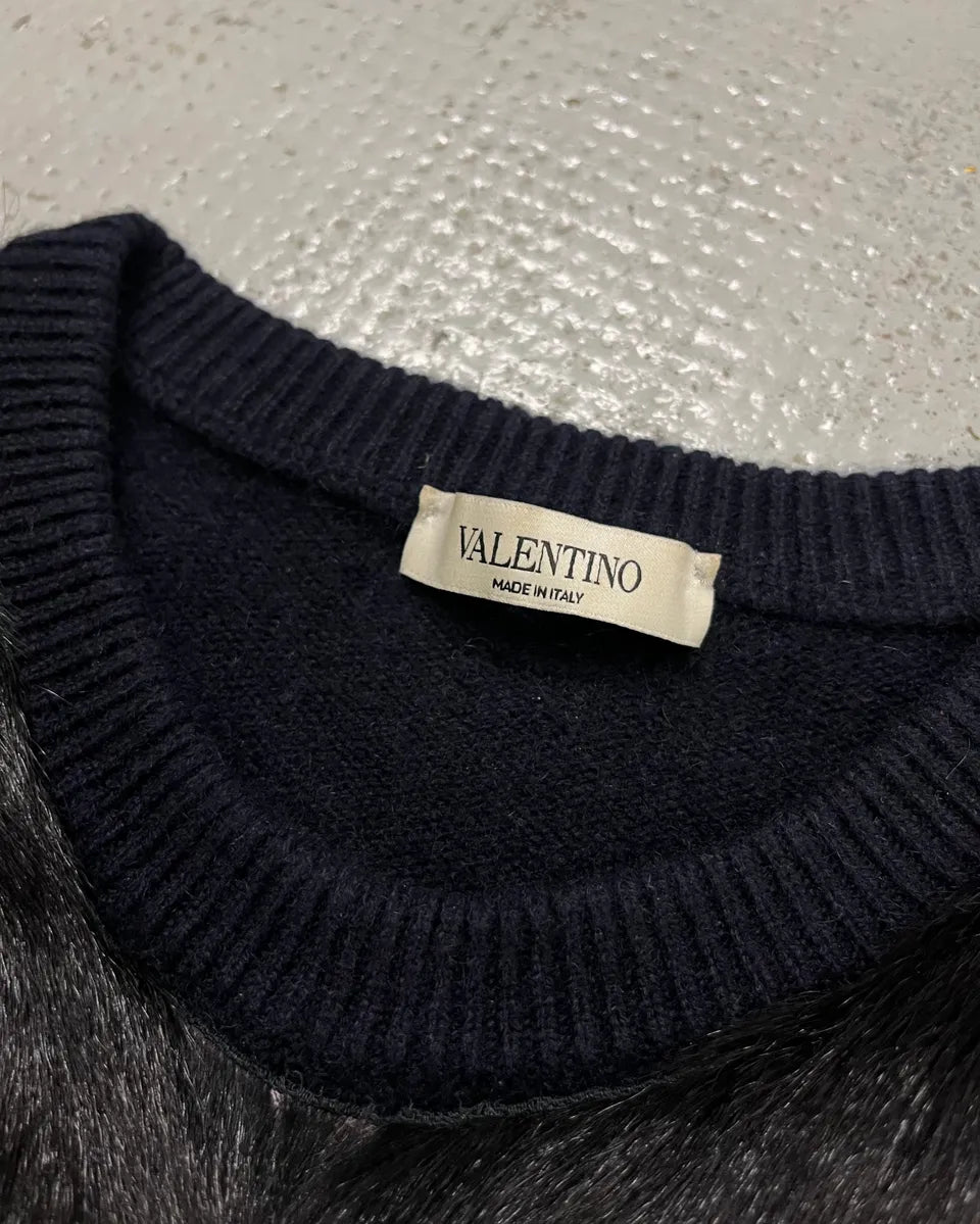 Valentino Navy Cashmere  & Black Fur Sweater wQumBSX 8