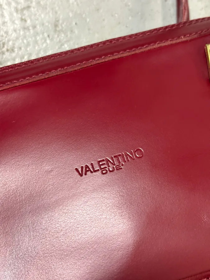 Valentino Red Glamour Gold Studded Leather Handle Bag CEKBkMT 7