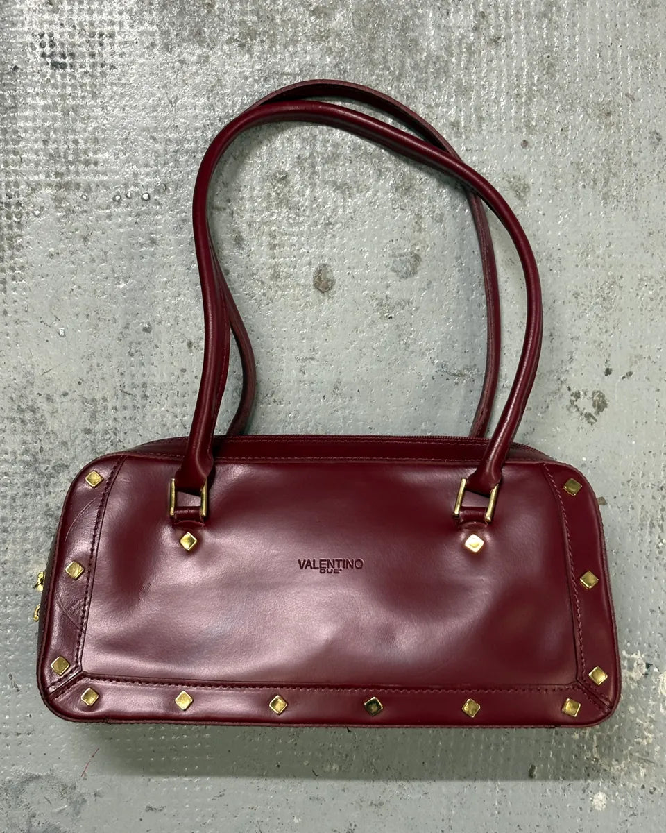 Valentino Red Glamour Gold Studded Leather Handle Bag CEKBkMT 0