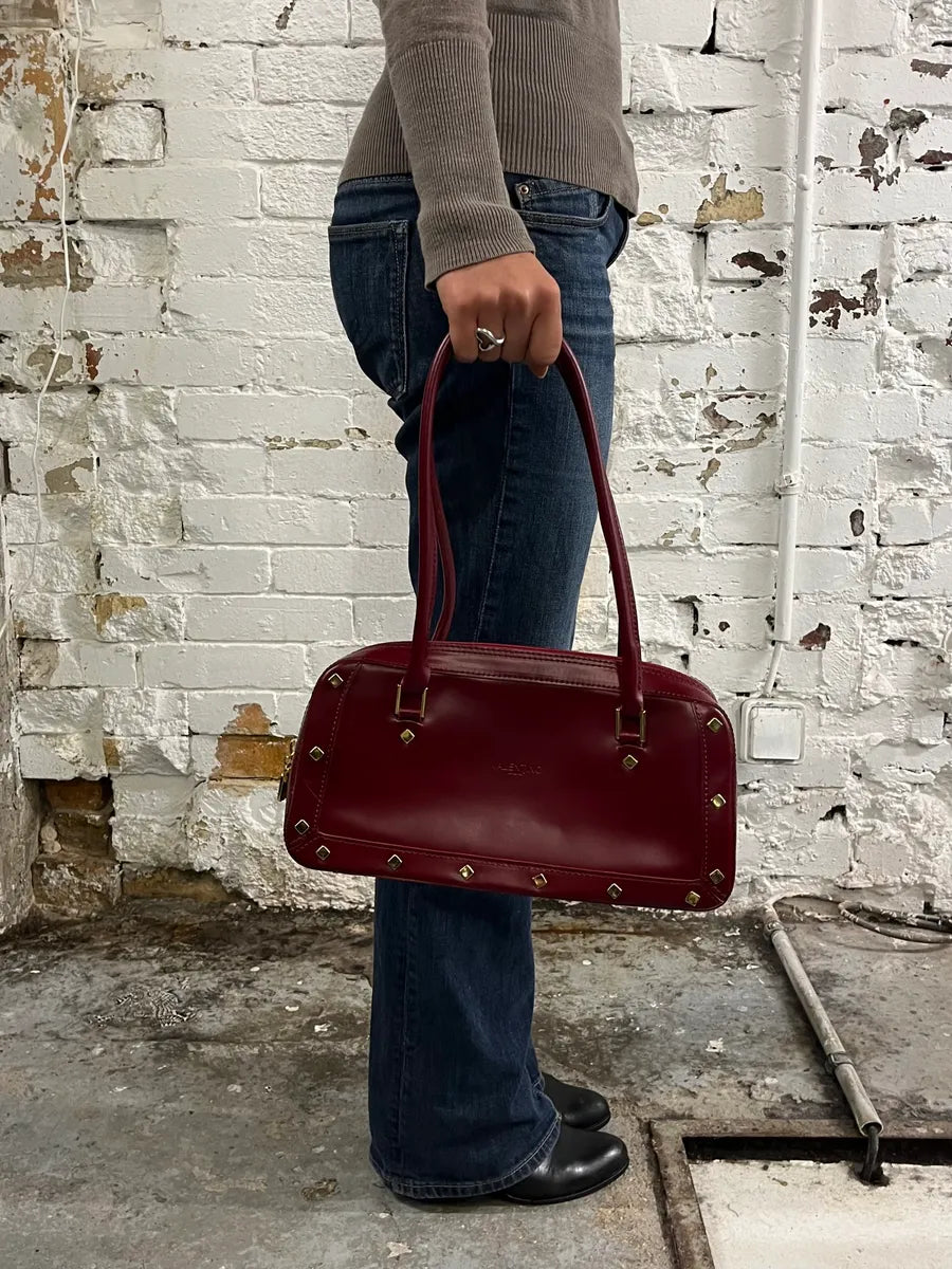 Valentino Red Glamour Gold Studded Leather Handle Bag CEKBkMT 1